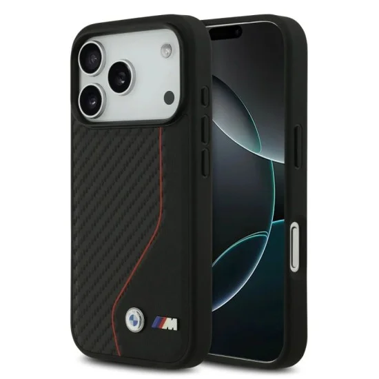Bmw Iphone 17 Pro Max Case - Carbon With Color Stitching - Black And Red